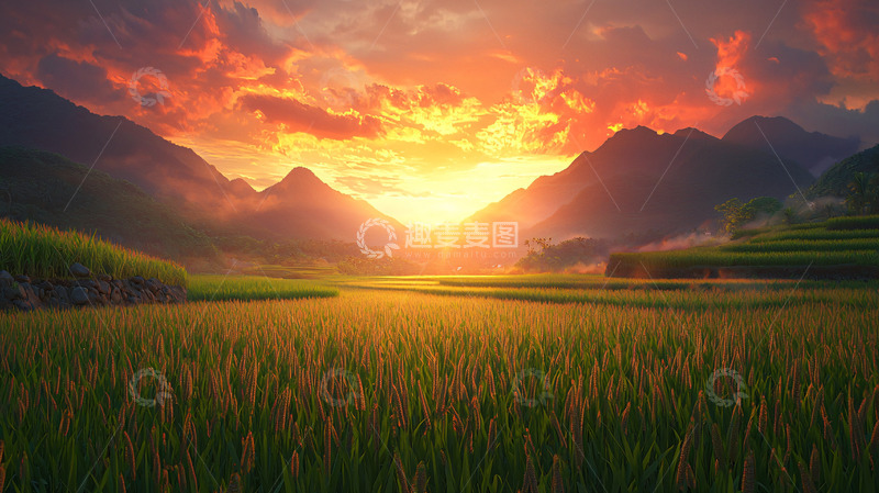 高清大图下载【趣麦麦图】壮丽山河日落美景