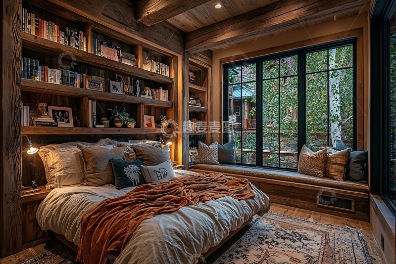 高清大图下载【趣麦麦图】原木卧室