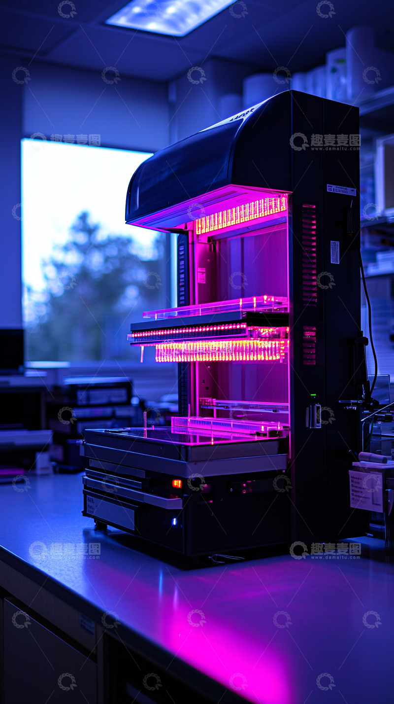 高清大图下载【趣麦麦图】紫色灯光下的实验室仪器