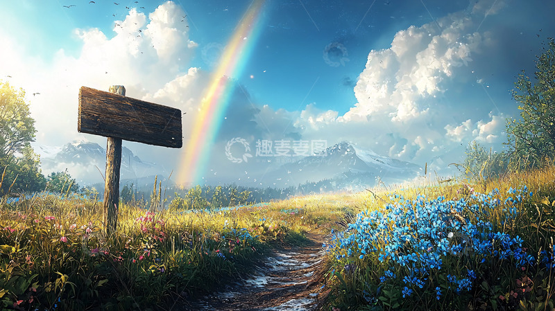 高清大图下载【趣麦麦图】田园风光彩虹路牌