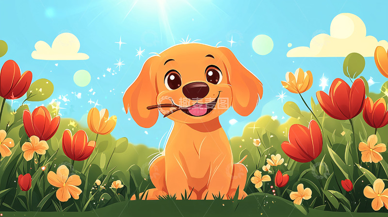 高清大图下载【趣麦麦图】草地上的卡通小狗