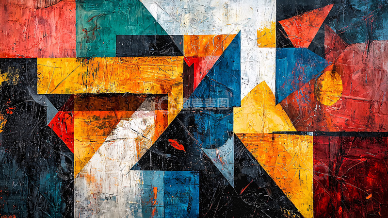 高清大图下载【趣麦麦图】抽象几何彩色油画