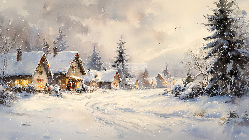 高清大图下载【趣麦麦图】冬日雪景村庄