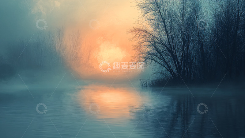 高清大图下载【趣麦麦图】雾气弥漫的清晨河景