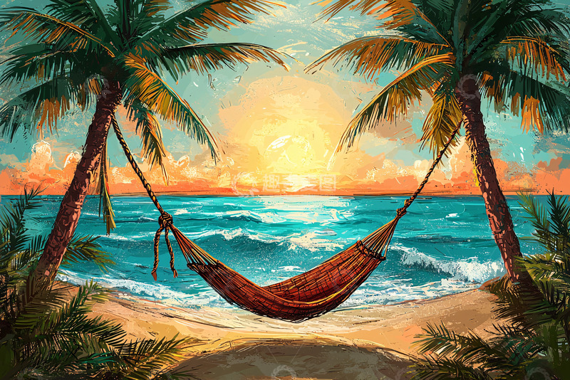 高清大图下载【趣麦麦图】海边秋千日落