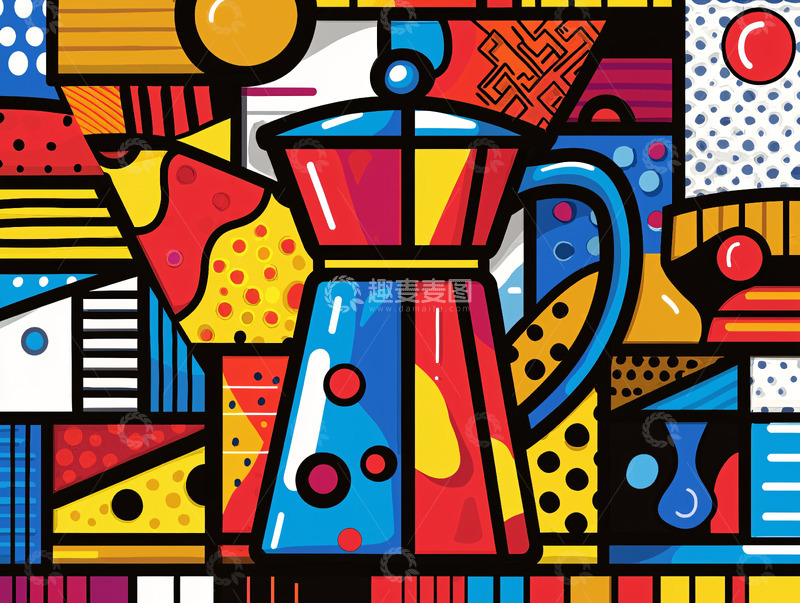 高清大图下载【趣麦麦图】彩色几何咖啡壶