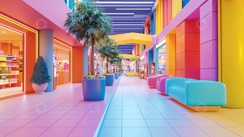 高清大图下载【趣麦麦图】彩色商场走廊