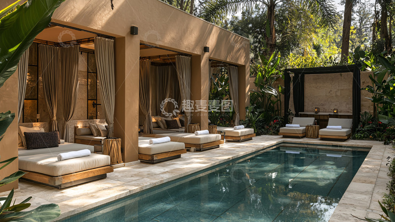 高清大图下载【趣麦麦图】泳池边的休闲度假区