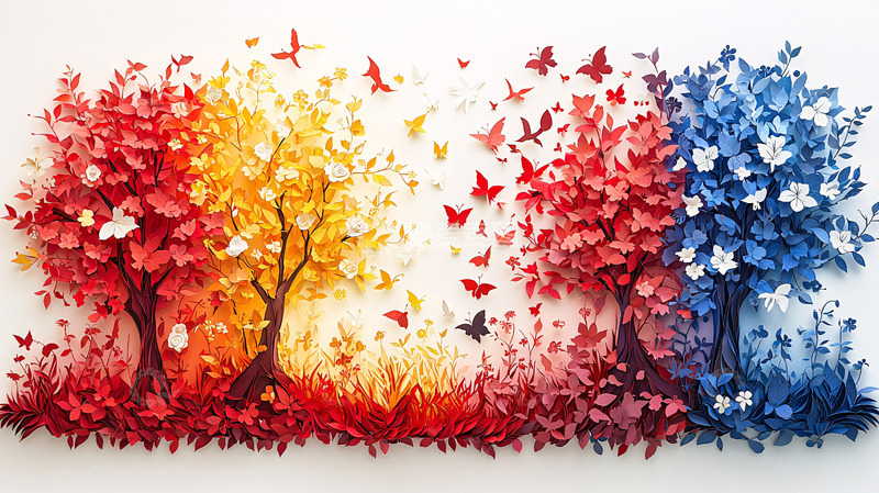 高清大图下载【趣麦麦图】彩色蝴蝶树