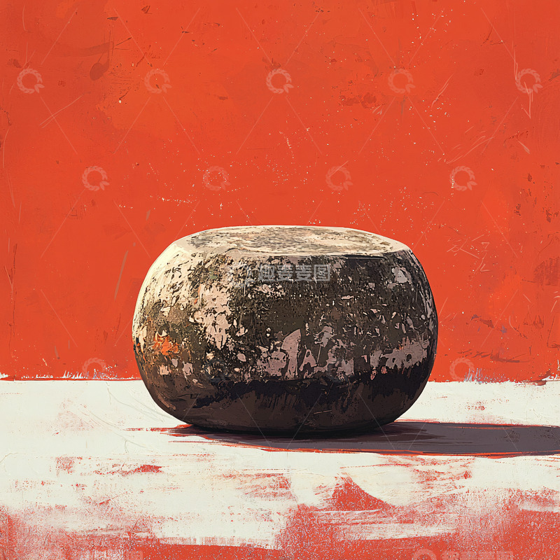 高清大图下载【趣麦麦图】球形石块置于红色背景