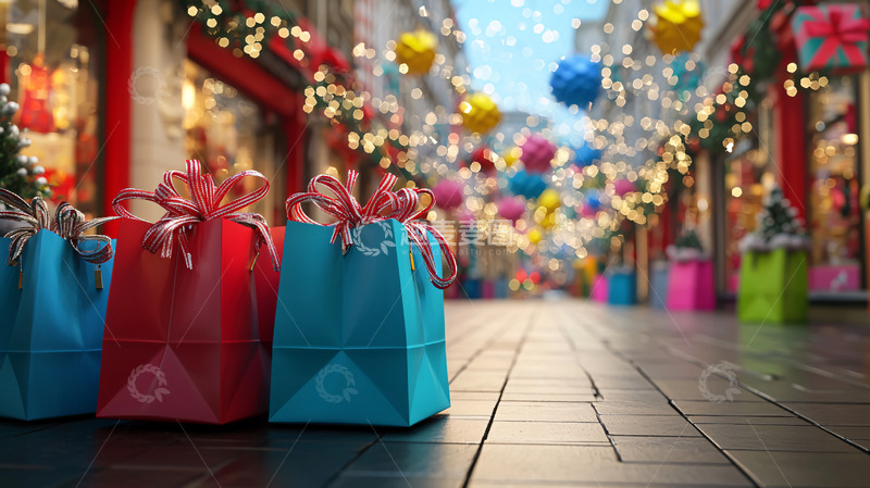 高清大图下载【趣麦麦图】圣诞节购物街景