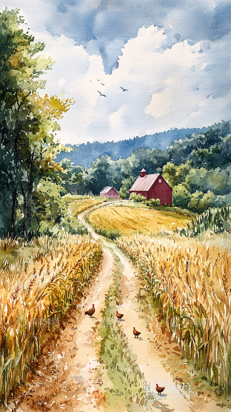 高清大图下载【趣麦麦图】水彩田园风光