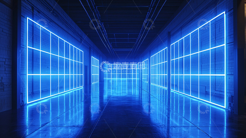 高清大图下载【趣麦麦图】蓝色霓虹灯走廊