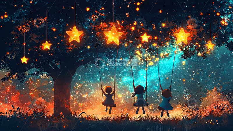 高清大图下载【趣麦麦图】梦幻星空荡秋千