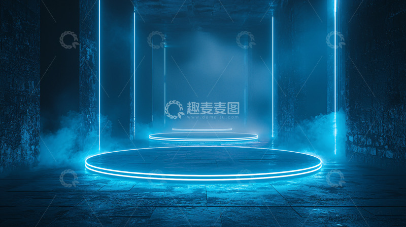 高清大图下载【趣麦麦图】黑暗蓝光霓虹灯走廊