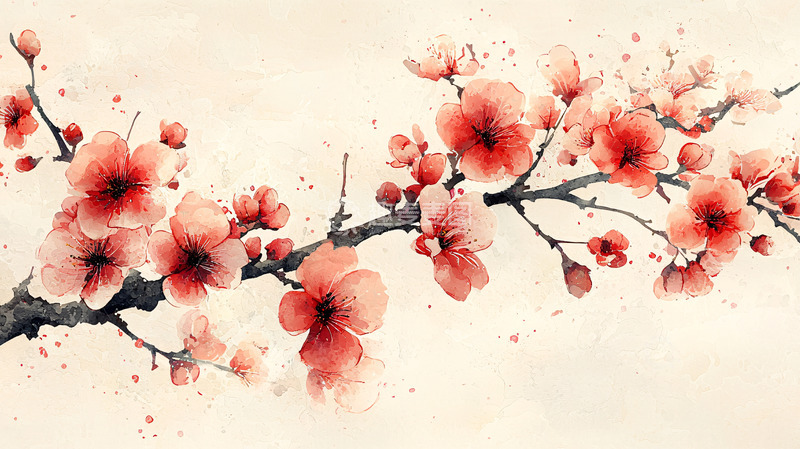 高清大图下载【趣麦麦图】水墨红梅枝条