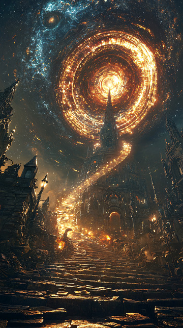 火焰旋涡中的哥特式城市