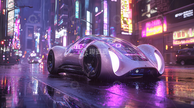 高清大图下载【趣麦麦图】未来都市赛车夜景