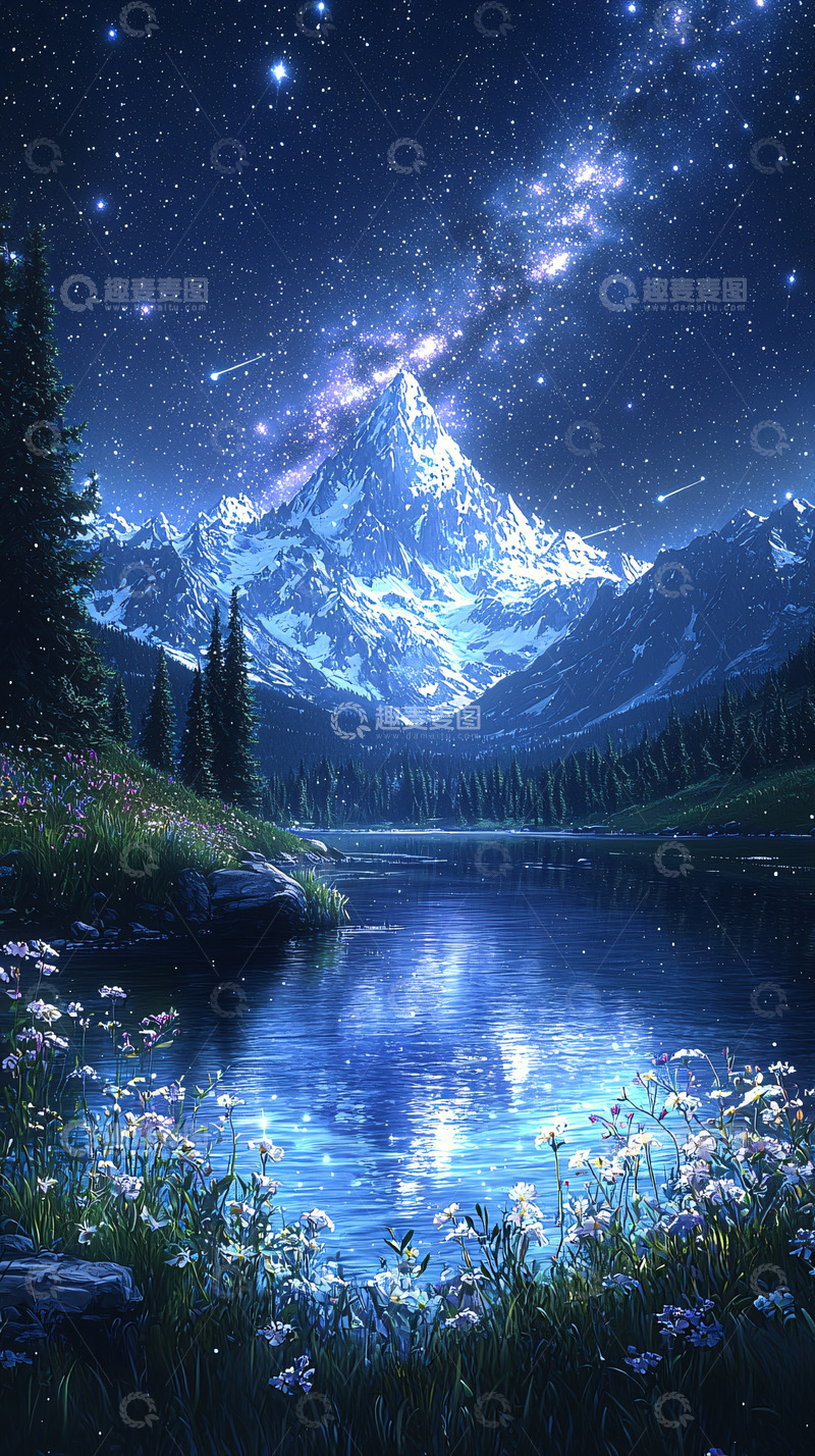 高清大图下载【趣麦麦图】星空下的雪山湖泊11