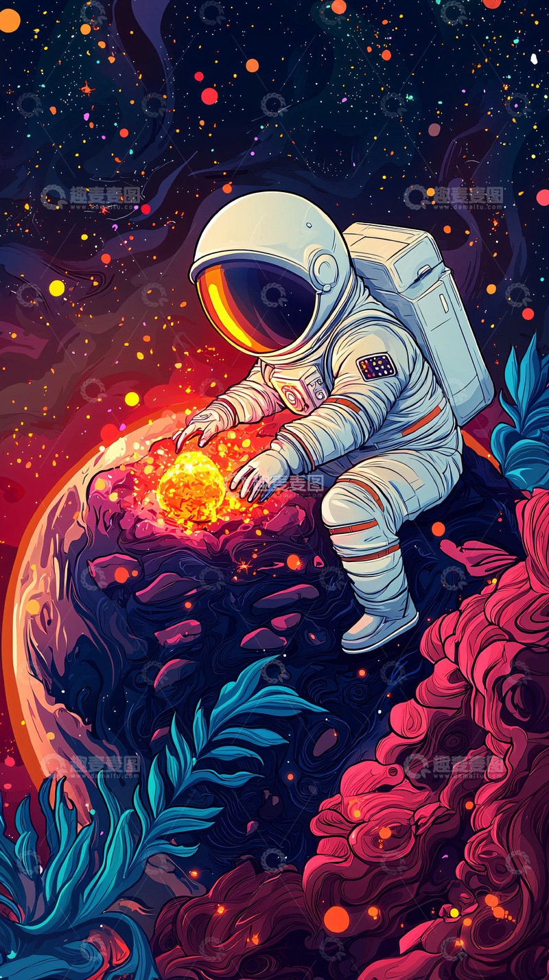 高清大图下载【趣麦麦图】太空探险家点亮星球