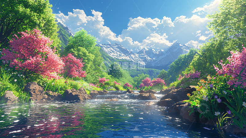 高清大图下载【趣麦麦图】春意盎然的山谷溪流