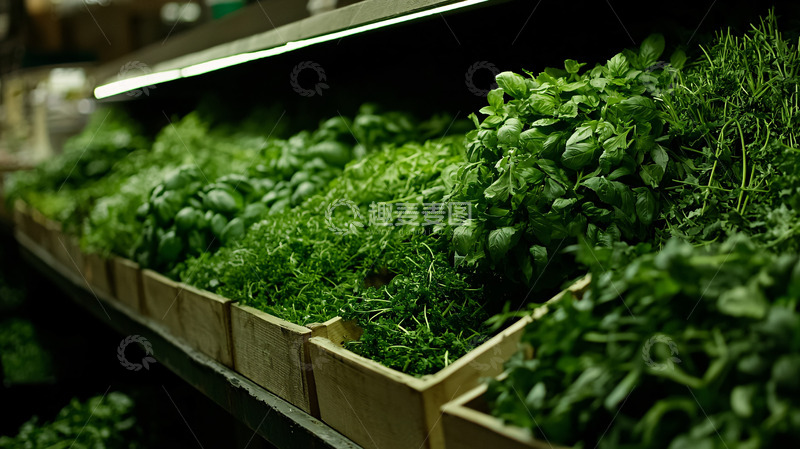 高清大图下载【趣麦麦图】超市货架新鲜绿叶蔬菜