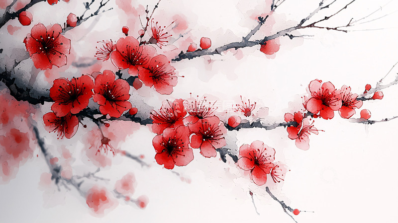 高清大图下载【趣麦麦图】红梅水墨画