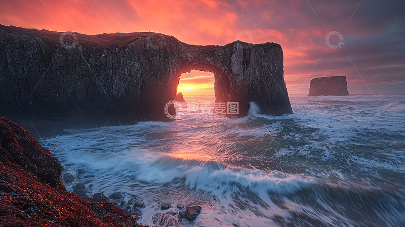 高清大图下载【趣麦麦图】日出海蚀拱门
