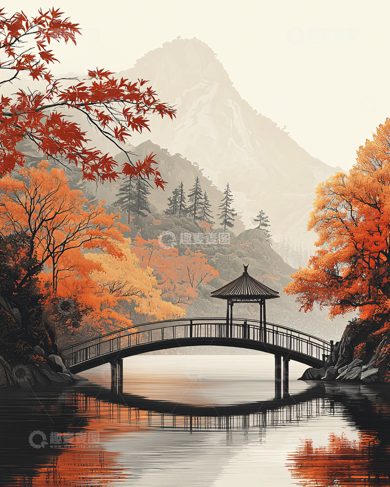 高清大图下载【趣麦麦图】秋景山川水墨画