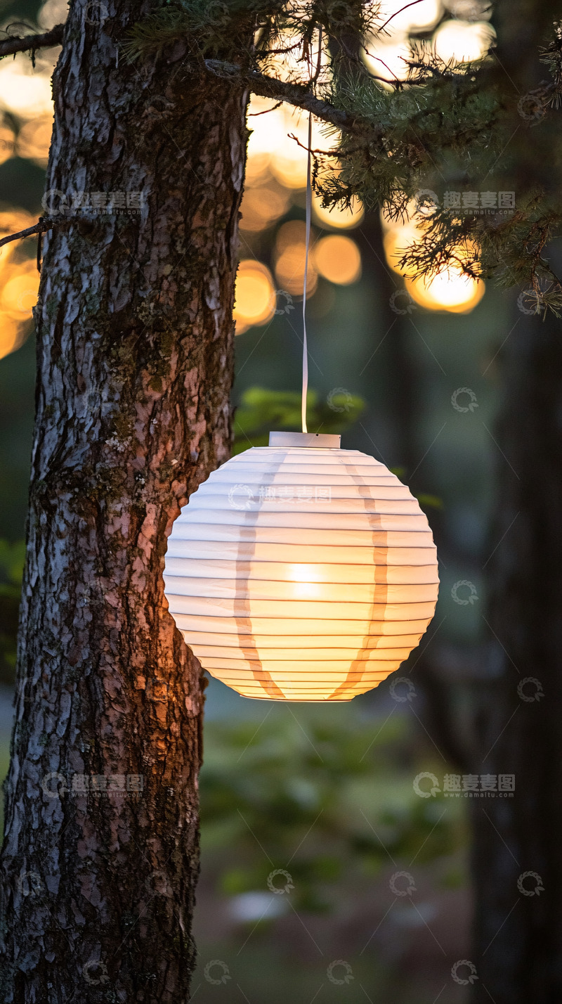 高清大图下载【趣麦麦图】树上悬挂的白色纸灯笼