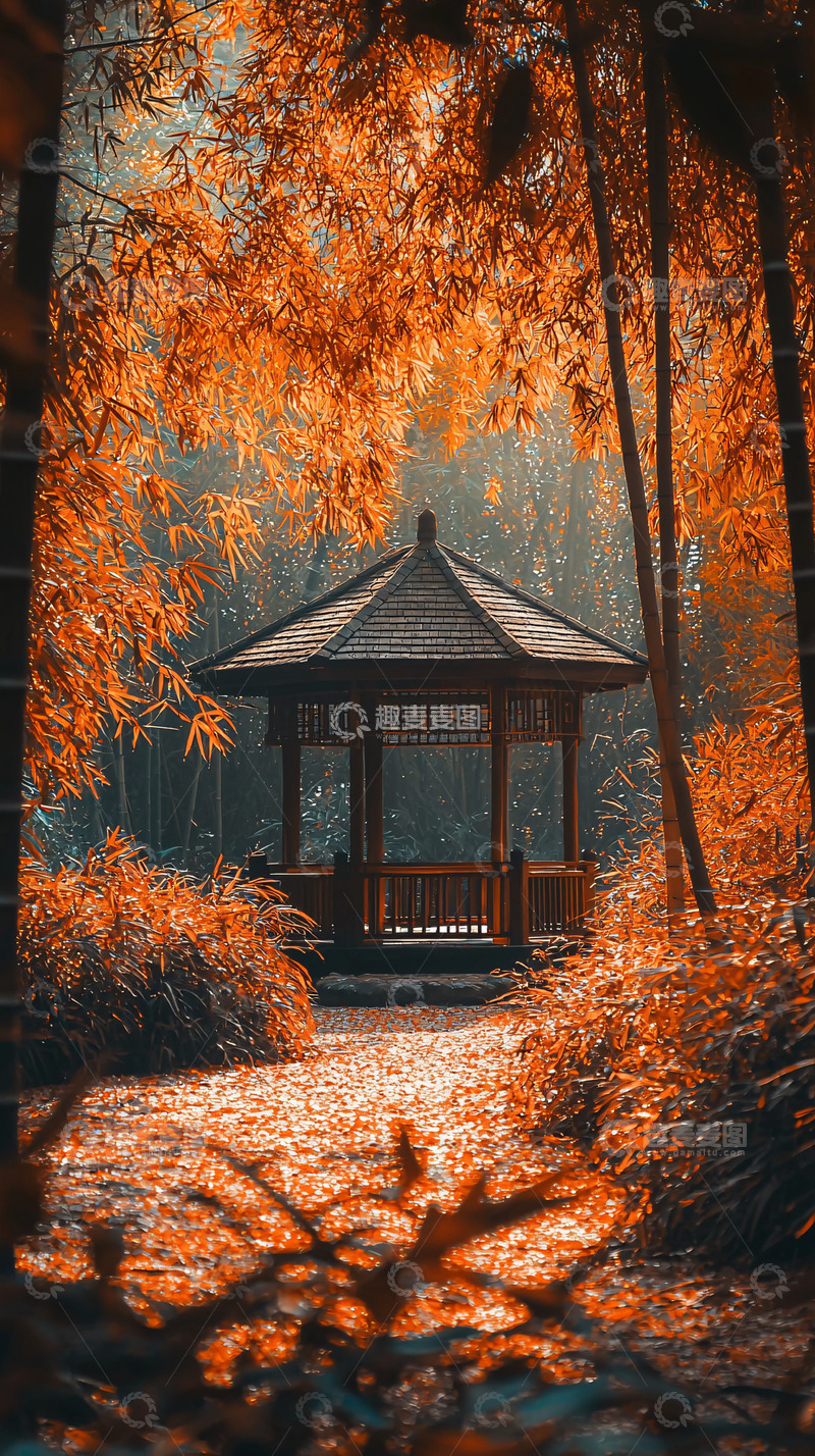高清大图下载【趣麦麦图】秋日暖阳下的亭子