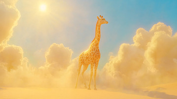长颈鹿在云朵上的日落