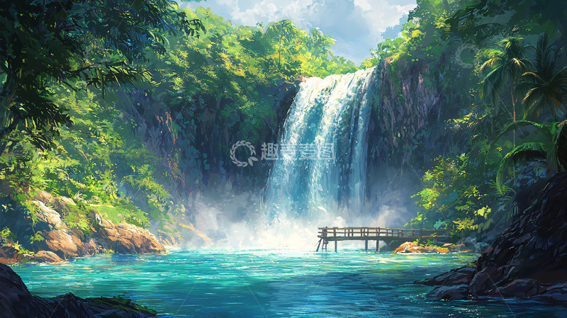 高清大图下载【趣麦麦图】热带雨林瀑布景观