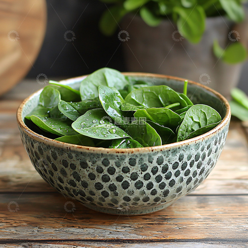 高清大图下载【趣麦麦图】一碗新鲜的菠菜叶