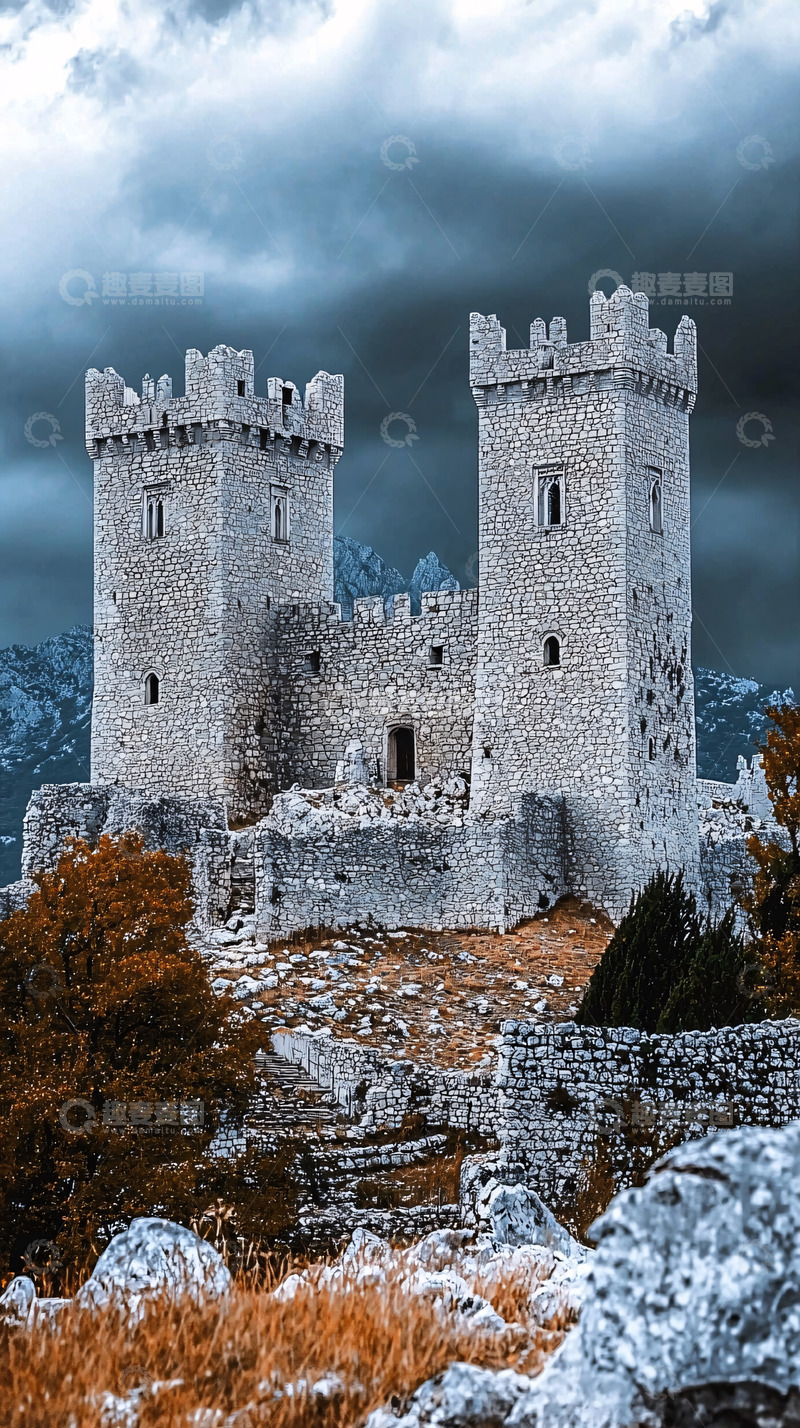 高清大图下载【趣麦麦图】阴天下的双塔古堡