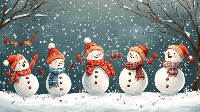 高清大图下载【趣麦麦图】快乐的雪人家庭