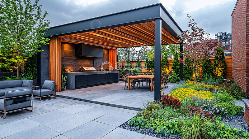 高清大图下载【趣麦麦图】现代风格户外厨房庭院