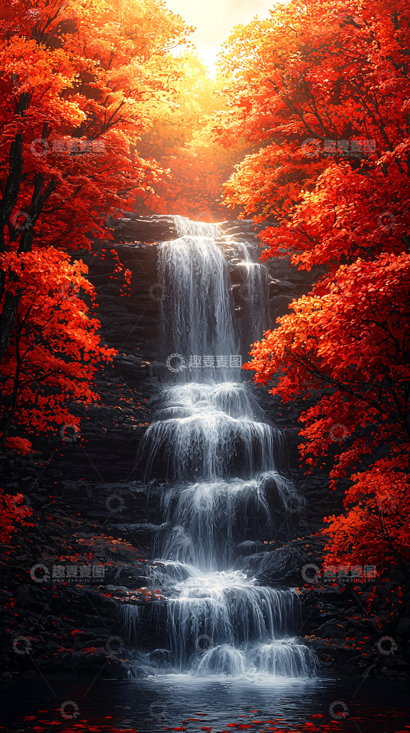 高清大图下载【趣麦麦图】秋日瀑布