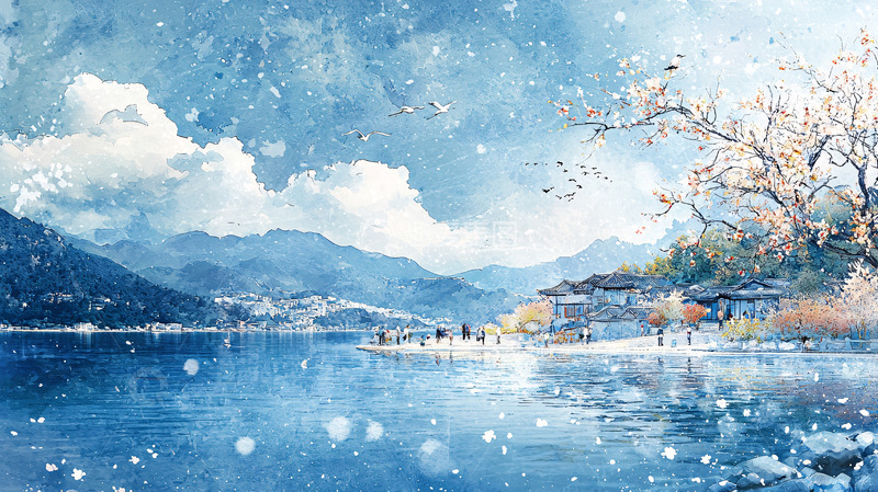 高清大图下载【趣麦麦图】水墨江南雪景