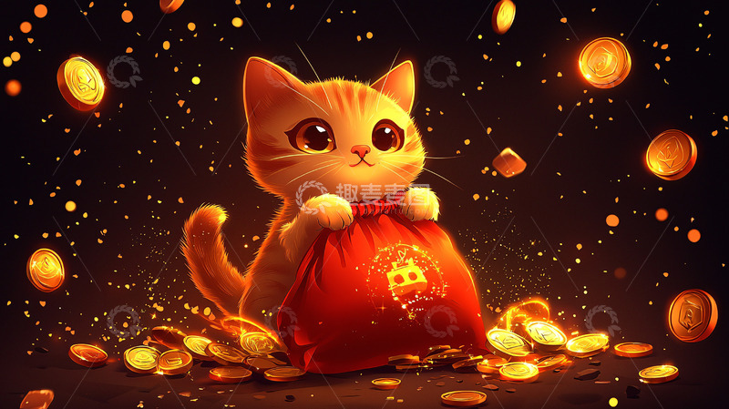 高清大图下载【趣麦麦图】可爱猫咪抱着钱袋
