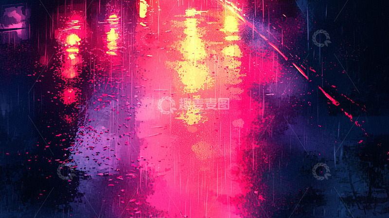 高清大图下载【趣麦麦图】雨夜霓虹灯模糊倒影
