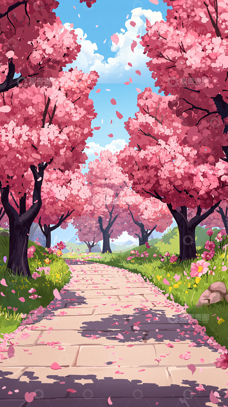 高清大图下载【趣麦麦图】樱花盛开的小路