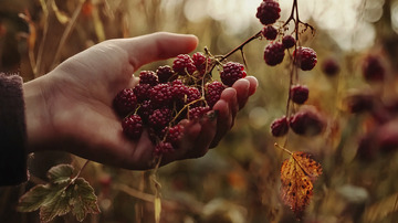手握成熟覆盆子特写