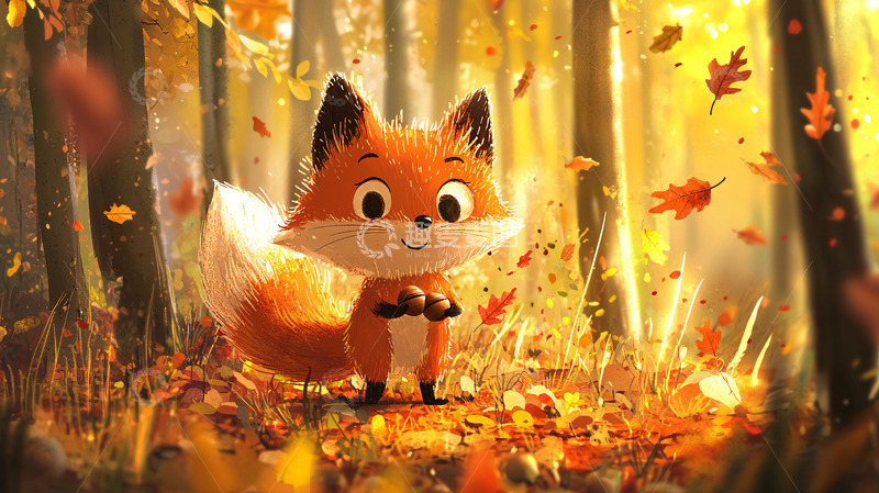 高清大图下载【趣麦麦图】秋季森林小狐狸