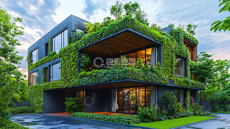 高清大图下载【趣麦麦图】绿植覆盖的现代建筑