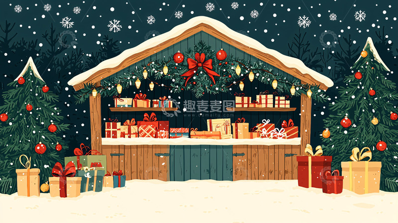 高清大图下载【趣麦麦图】圣诞集市雪景图