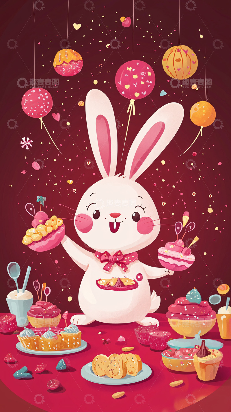高清大图下载【趣麦麦图】可爱兔子甜点派对
