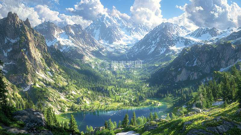 高清大图下载【趣麦麦图】雪山湖泊峡谷风景