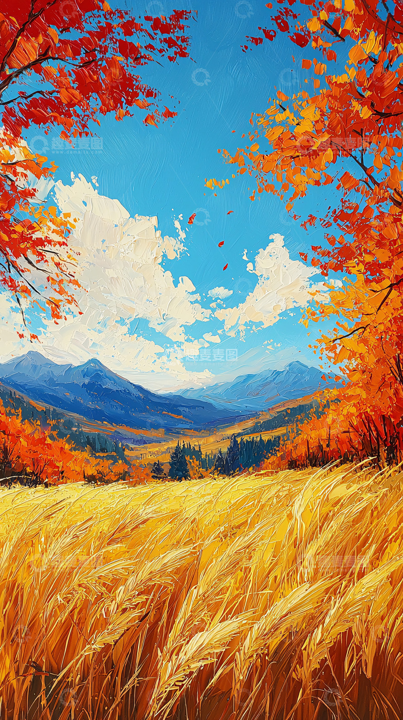 高清大图下载【趣麦麦图】秋日田野油画风景