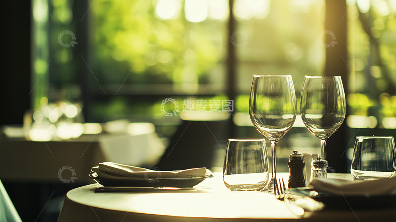 高清大图下载【趣麦麦图】阳光洒落餐厅餐桌